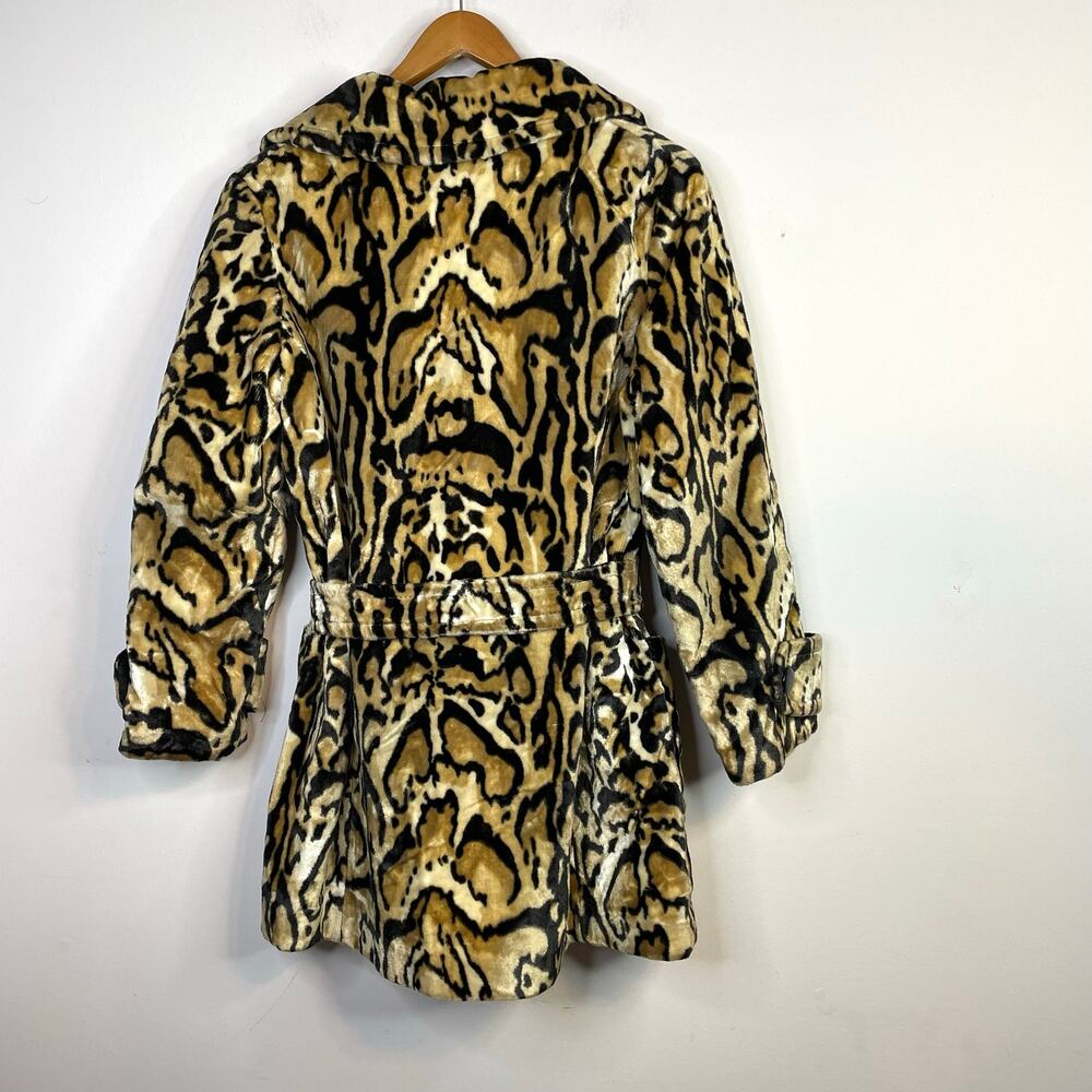 Vintage 60s 70s Glenbrooke Mod Velvet Faux Fur Leopard Ocelot Belted Jacket Coat - Picture 11 of 16